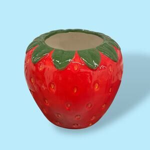 Vintage Strawberry Planter Ceramic Red Fruit Shaped Pot Retro Kitchen Decor